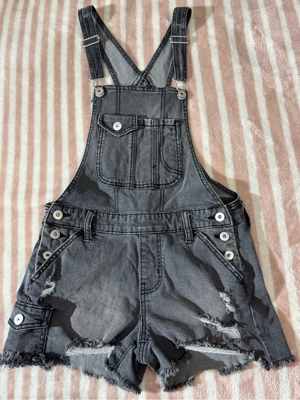 No Boundaries Gray Denim Short Overalls